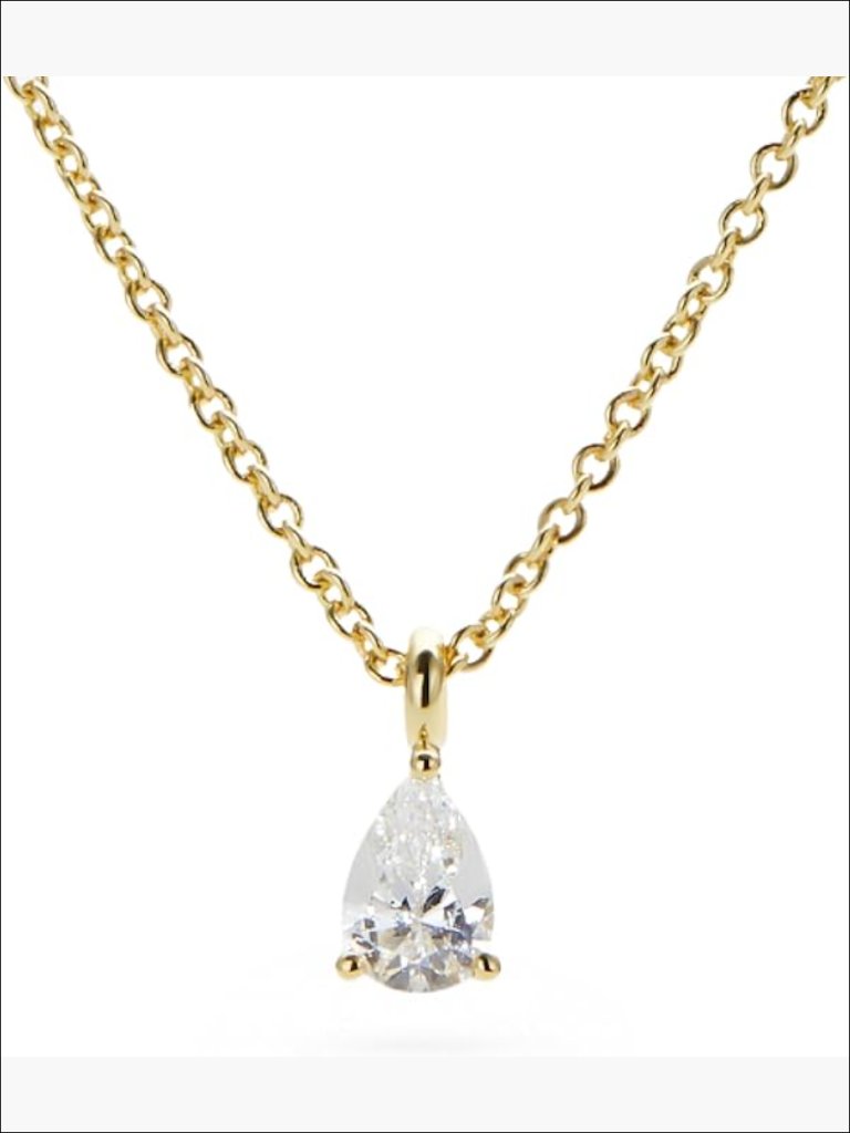 14k Gold Plated Pendant Necklace With Cubic Zirconia Gemstone